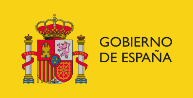 Logotipo oficial del Gobierno de España con escudo nacional sobre fondo amarillo.