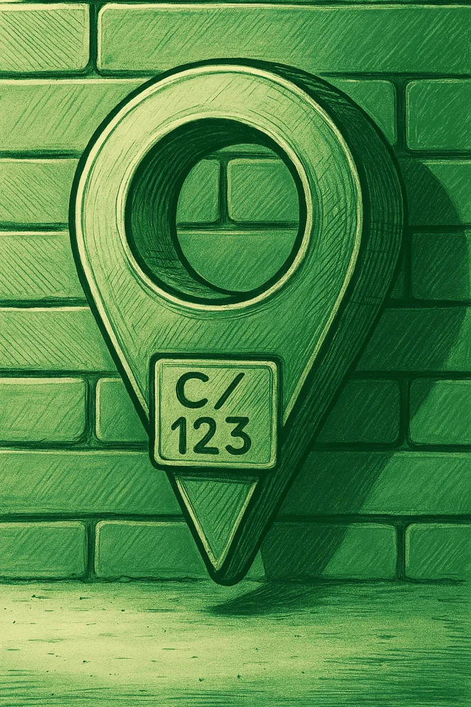 Ilustración de un icono de ubicación con chincheta sobre fondo azul.