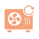 Icono naranja de bomba de calor con símbolo de calor y frío, en estilo minimalista.