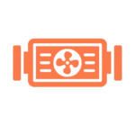Icono plano de rejilla rectangular con flujo de aire, representando un sistema de conductos.