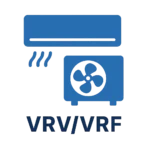 Icono verde de sistema centralizado VRF con unidades internas conectadas a una unidad exterior.