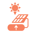 Icono vectorial naranja de panel solar y sol, representando el calentamiento de agua mediante energía solar.