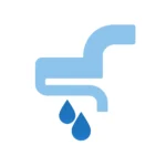 Icono de red unitaria de saneamiento con tubería única y gotas.