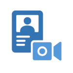 Icono de pantalla con silueta de persona y cámara de videovigilancia.