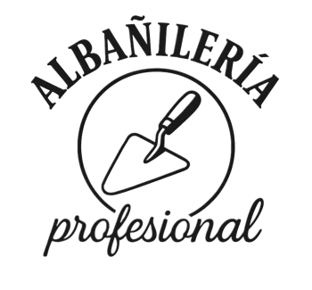 Logo en blanco y negro con paleta de albañil dentro de un círculo y el texto "Albañilería profesional".