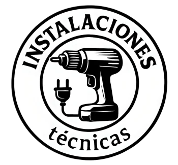 Logo en blanco y negro con taladro eléctrico dentro de un círculo y el texto "Instalaciones técnicas".